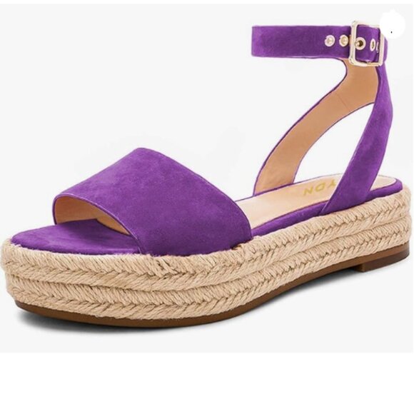 YDN Women Open Toe Ankle Strap Wedge Low Heel Espadrille Sandals Platform Purple - Picture 1 of 7